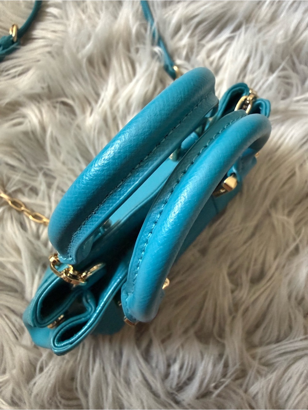 TORY BURCH Robinson Turquoise Blue Leather Mini Satchel Crossbody Bag - Picture 5 of 10